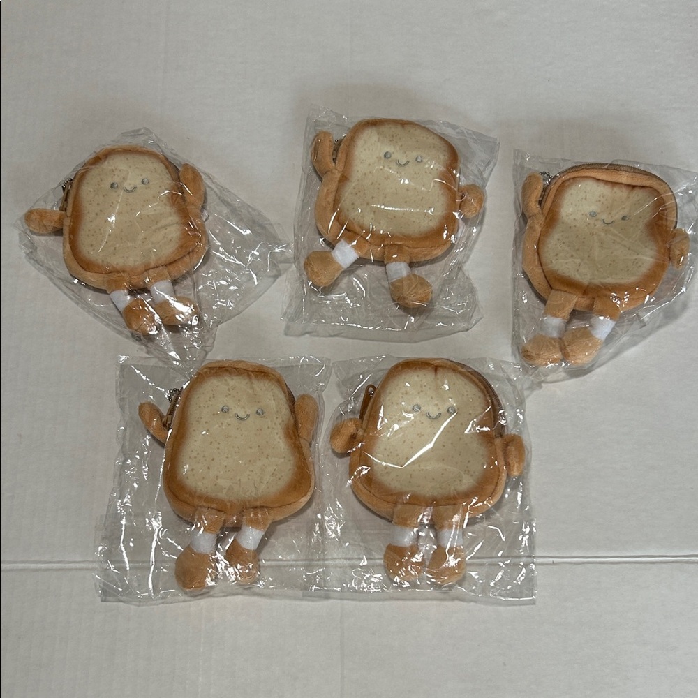 Cute Plush coins purse Toast-Set of 5- Cream & Tan